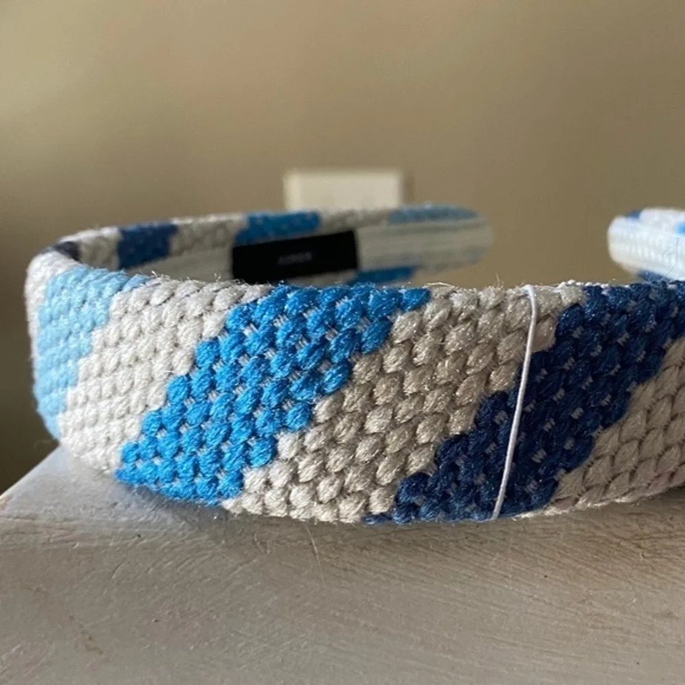J. Crew Blue Striped Straw Headband